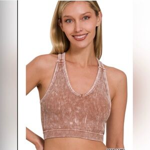 ZENANA- STONE WASHED SEAMLESS RACERBACK TANK TOP W BRA LINER AND PADS. S/M